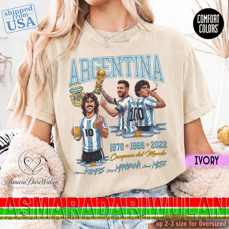 Argentina Legends Kempes Maradona Messi Comfort Colors® 1717 Shirt, Argentina World Cup Champions Soccer Sweatshirt image 5