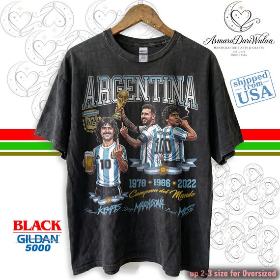 Argentina Legends Kempes Maradona Messi Comfort Colors® 1717 Shirt, Argentina World Cup Champions Soccer Sweatshirt