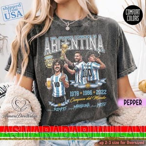 Argentina Legends Kempes Maradona Messi Comfort Colors® 1717 Shirt, Argentina World Cup Champions Soccer Sweatshirt image 4