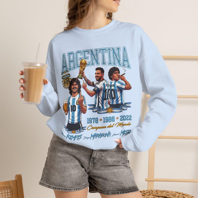 Argentina Legends Kempes Maradona Messi Comfort Colors® 1717 Shirt, Argentina World Cup Champions Soccer Sweatshirt image 18