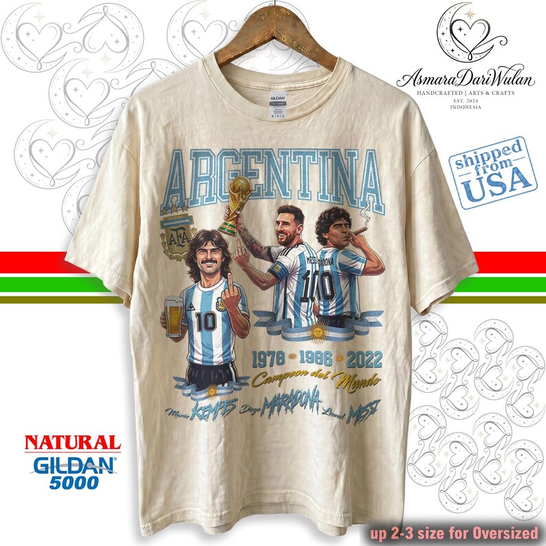 Argentina Legends Kempes Maradona Messi Comfort Colors® 1717 Shirt, Argentina World Cup Champions Soccer Sweatshirt image 2