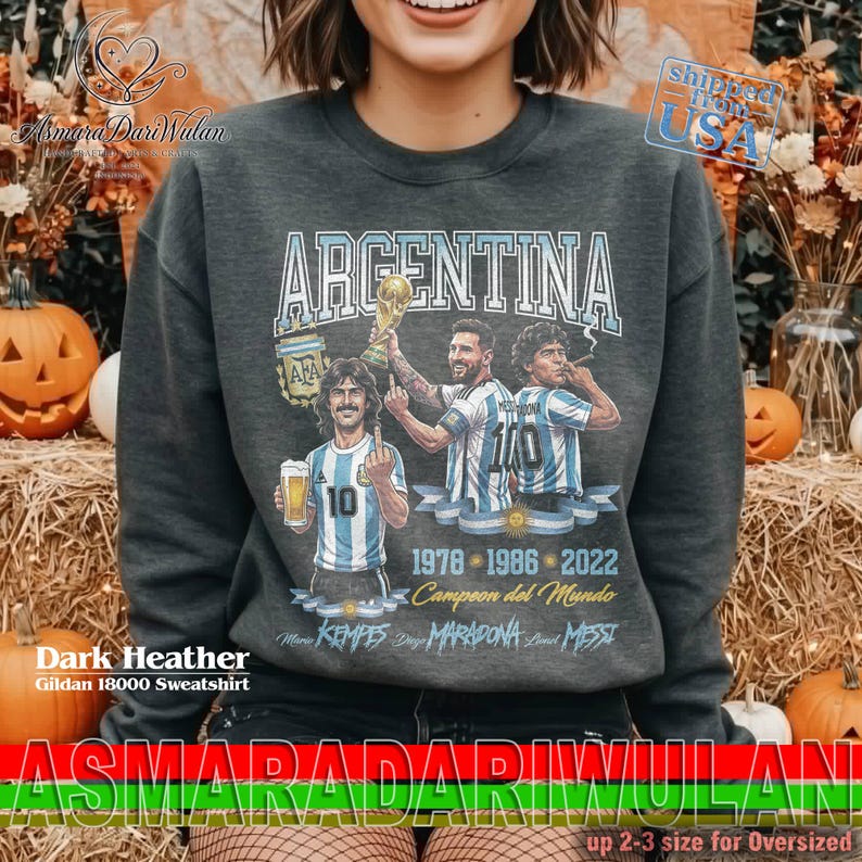 Argentina Legends Kempes Maradona Messi Comfort Colors® 1717 Shirt, Argentina World Cup Champions Soccer Sweatshirt image 7
