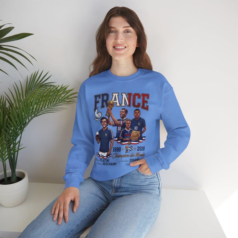 France Soccer Champions Comfort Colors® Shirt, France Legends Platini Zidane Deschamp Mbappe Graphic Tee, Unisex Sweatshirt image 19