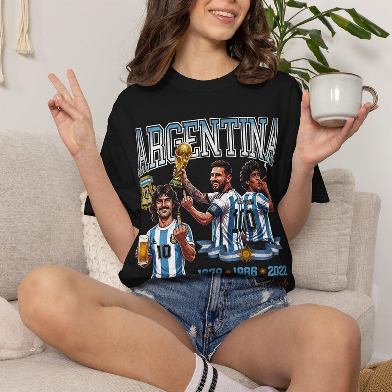 Argentina Legends Kempes Maradona Messi Comfort Colors® 1717 Shirt, Argentina World Cup Champions Soccer Sweatshirt image 14