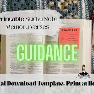 Printable Memory Verse Sticky Notes Template: Guidance and Direction Bible Verses (Digital Download)