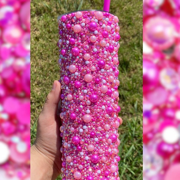 Pink pearl rhinestone 20oz tumbler