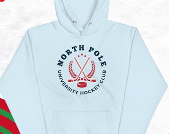 Cozy North Pole University Hockey Hoodie - Holiday Gift for Hockey Fans - Unisex Apparel