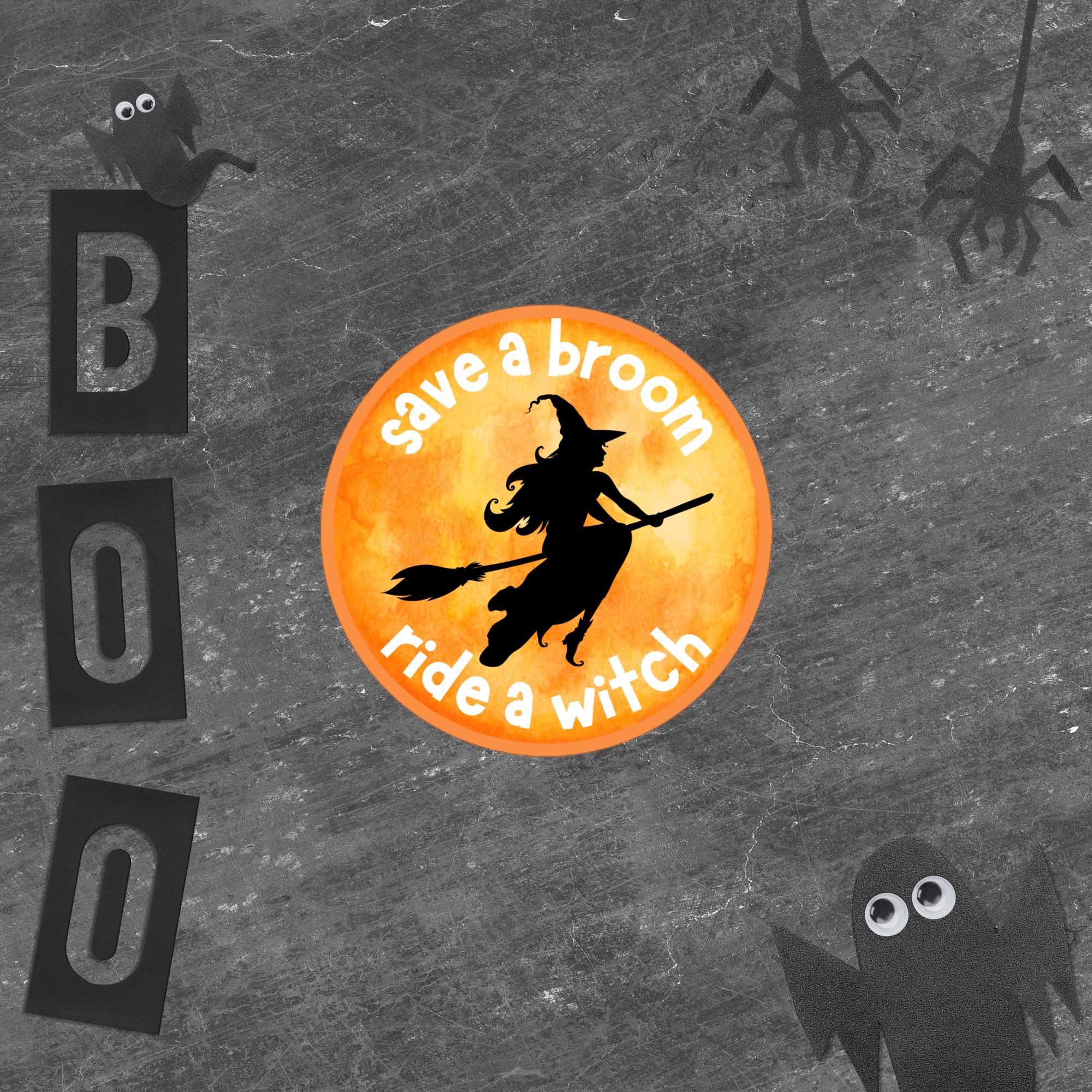 Spicy Sticker Save a broom, Ride a witch - Perfect Sticker Gift for Halloween and Samhain - Fall themed sticker for witches