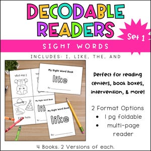 Beginning CVC Decodable Readers Science of Reading Books - Set 1 Sight Words