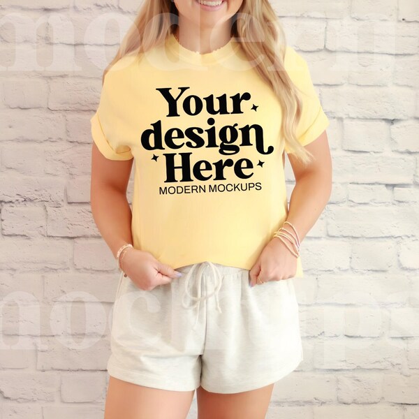 Butter, Comfort Colors C1717, Butter Shirt Mockup, Tshirt Mockup, Real Model Mock, C1717 Butter, Print on Demand, Comfort Colors