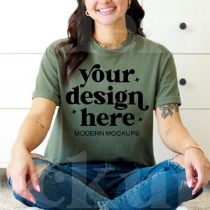 Moss, Comfort Colors C1717, Moss Shirt Mockup, Tshirt Mockup, Real Model Mock, C1717 Moss, Print on Demand, Comfort Colors