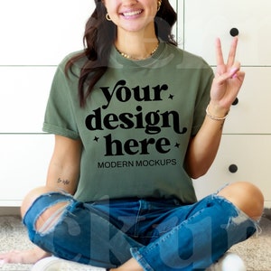 Moss, Comfort Colors C1717, Moss Shirt Mockup, Tshirt Mockup, Real Model Mock, C1717 Moss, Print on Demand, Comfort Colors