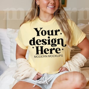 Butter, Comfort Colors C1717, Butter Shirt Mockup, Tshirt Mockup, Real Model Mock, C1717 Butter, Print on Demand, Comfort Colors