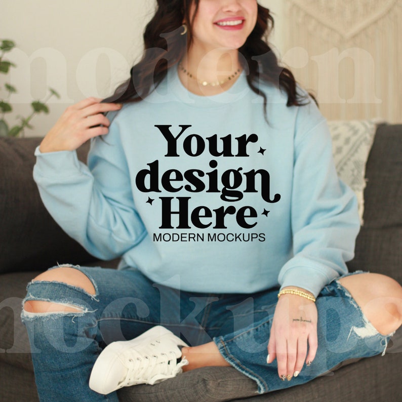 Light Blue, Gildan 18000 Mockup, Sweatshirt Mockup, Shirt Mock-up, Real ...