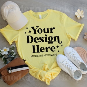 Amarillo, maqueta Bella Canvas 3001, maqueta Bella Canvas, maqueta de camiseta, camisa plana, camiseta 3001, impresión bajo demanda, maqueta de camisa, tabla de tallas