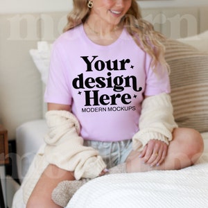 Lila, Bella Canvas 3001, Maqueta de camiseta, BC 3001, Maqueta de camisa, Maqueta de modelo real, Camisa Bella Canvas, Impresión bajo demanda, Tabla de tallas
