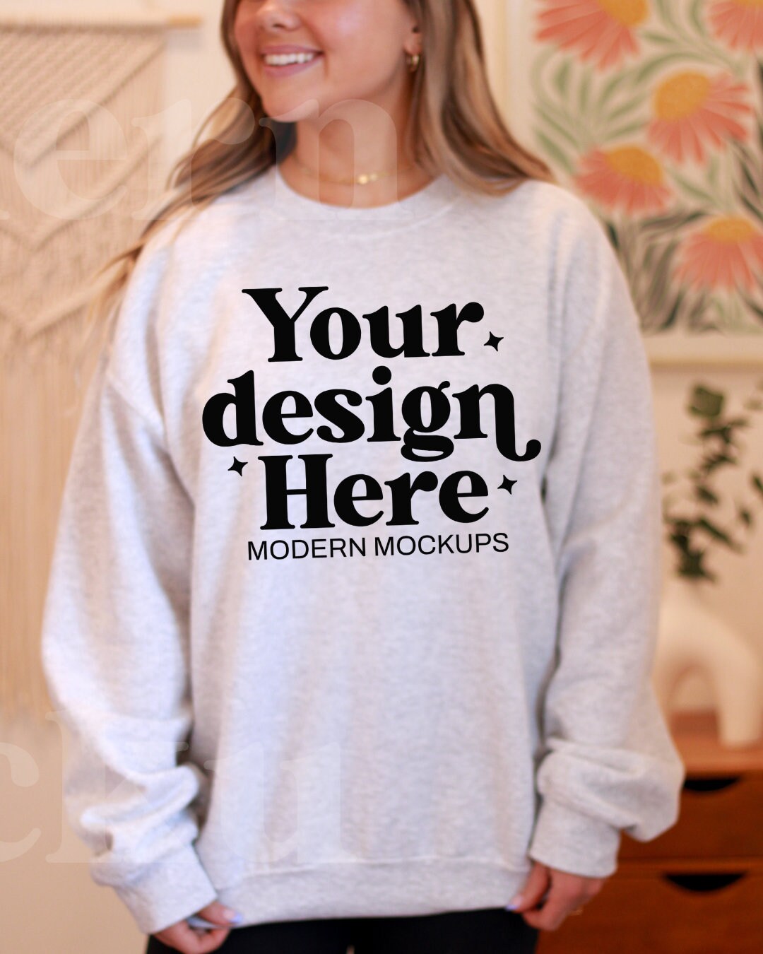 Ash, Gildan 18000 Mockup, Sweatshirt Mockup, Shirt Mock-up, Real Model ...