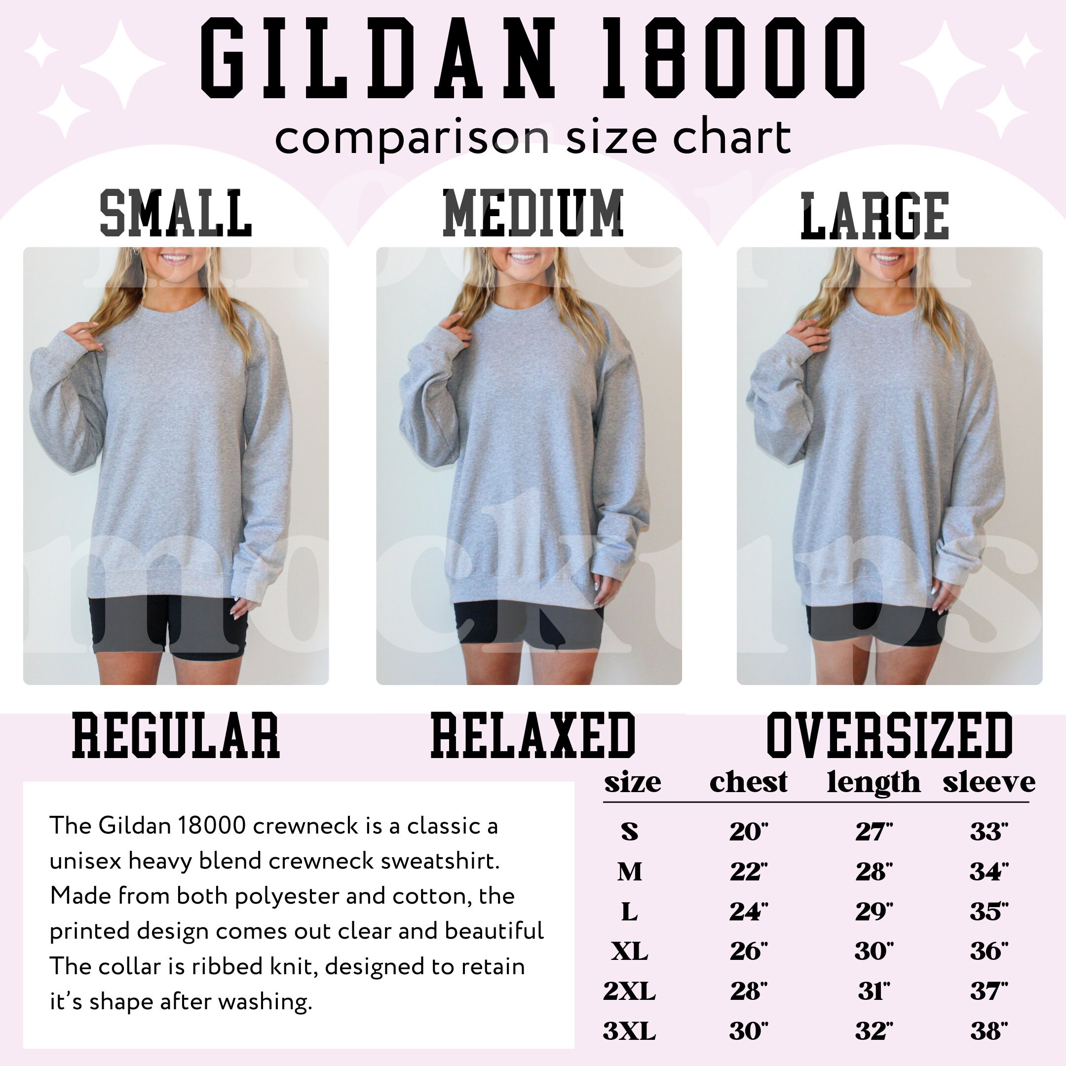 Gildan 18000 Size Chart, Size Chart Mockup, Sweatshirt Mockup