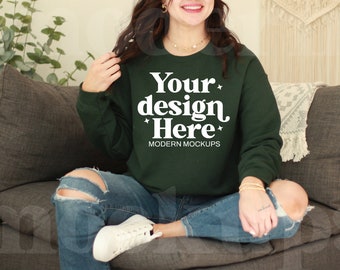 Forest, Gildan 18000 Mockup, Sweatshirt Mockup, Shirt Mock-up, Real Model Mock, Gildan Sweatshirt, Print on Demand, Neutral Mockup, g180