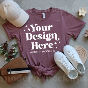 Heather Mauve, maqueta Bella Canvas 3001, maqueta Bella Canvas, maqueta de camiseta, camisa plana, camiseta 3001, impresión bajo demanda, maqueta de camisa,