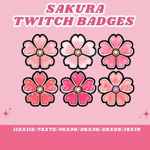 Lindas insignias de subtítulos y bits de Sakura: Twitch, YouTube, Discord
