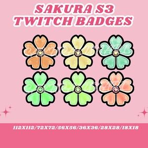 Lindo conjunto de 3 insignias de suscripción/bit de Sakura: Twitch, YouTube, Discord