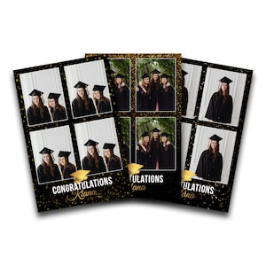3-in-1 Graduation Congratulations Photobooth Template Photo Booth Black and Gold Graduation 6x4 Overlay/Template Photo Layout PSD PNG