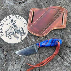 horseshoe rasp knife with red white and blue