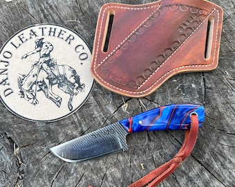 horseshoe rasp knife with red white and blue