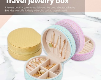 Round Seashell Foil Vegan Leather Jewelry Travel Case