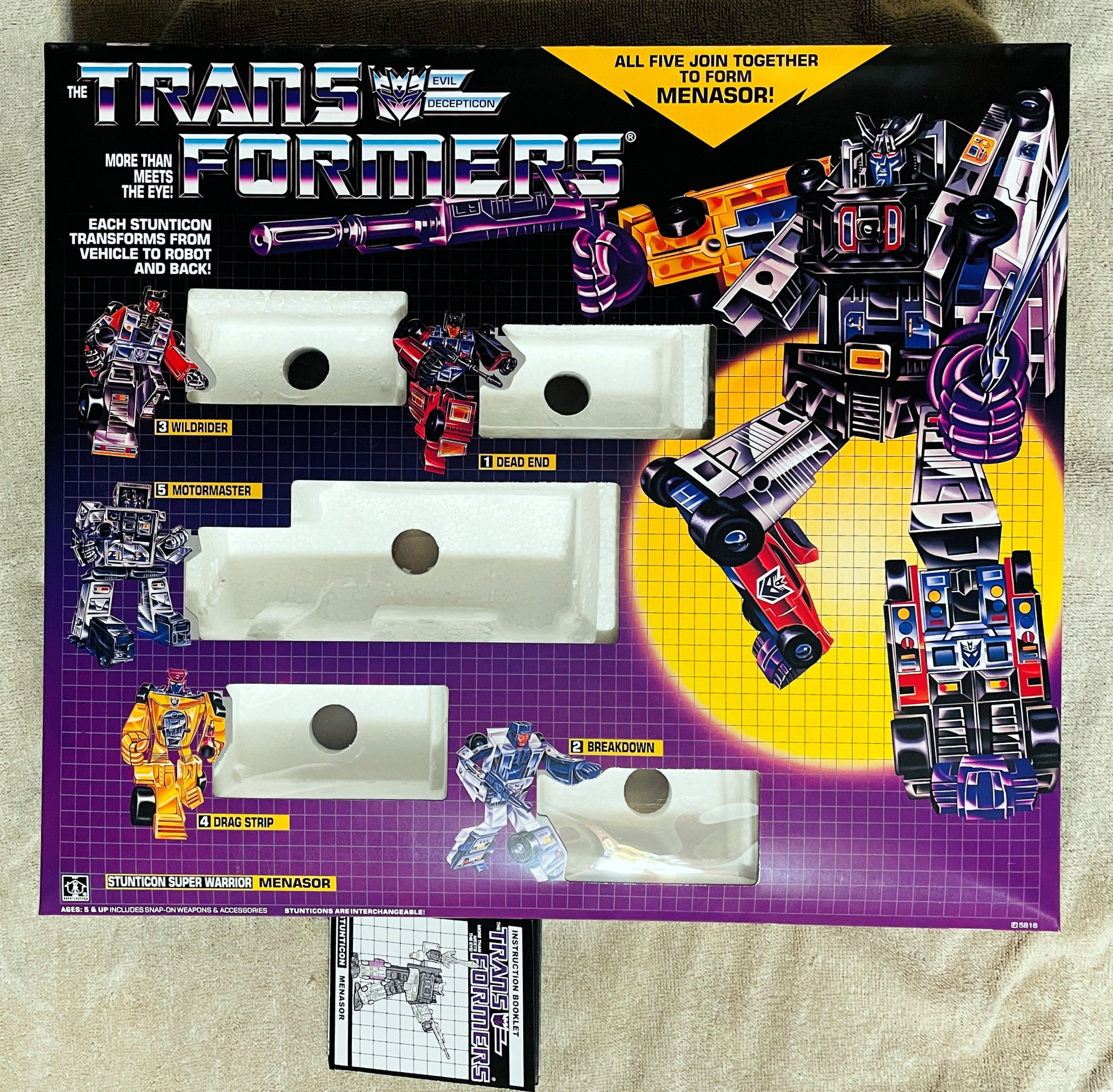Transformers G1 Menasor Custom Box, Styrofoam Tray, & Instruction
