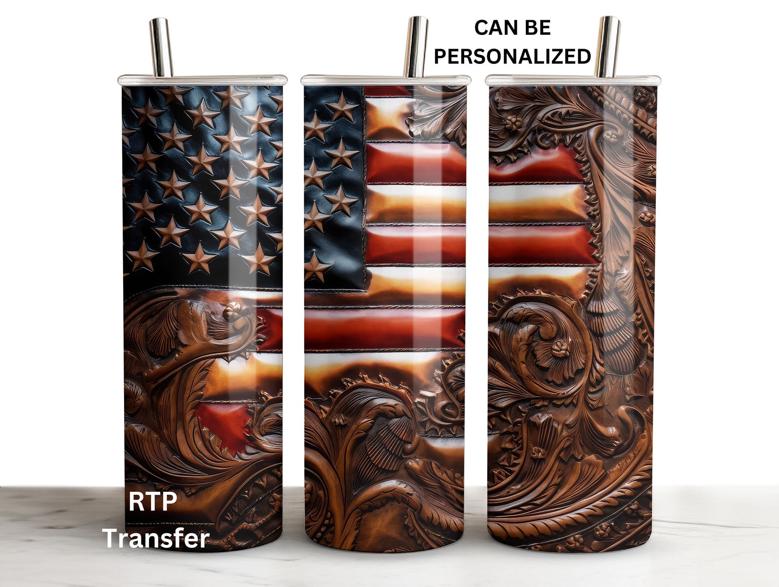 Ready to Press Tumbler Sublimation Transfer, Wood Carved, American Flag ...