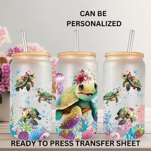 Not a Sticker, Ready to Press, 16 oz, Glass Can Wrap, Turtle, Ocean, Jellyfish, Sublimation Transfer, Heat Press Use, Print Out Sheet