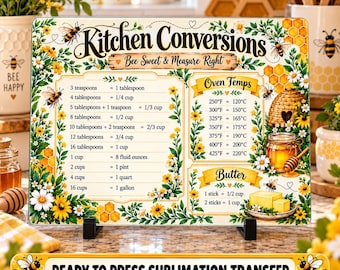 Conversiones de cocina, tabla de cortar de vidrio lista para prensar, transferencia por sublimación, abeja y miel