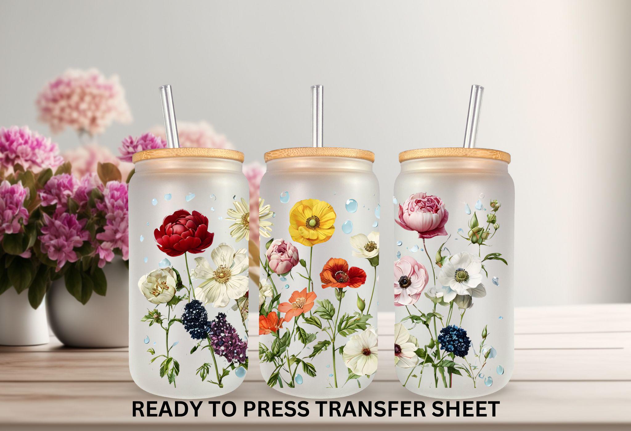 Not a Sticker, Ready to Press, 16 oz Glass Can Wrap, Dainty Flower, Boho, Sublimation Transfer Wrap, Heat Press Use, Print Out Sheet