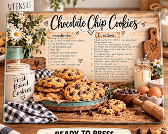 Receta de galletas con chispas de chocolate, lista para prensar, transferencia por sublimación para tabla de cortar de vidrio