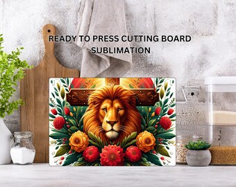 Lion, Cross, Ready to Press Cutting Board Sublimation Transfer, Glass Chopping Board, Print Out Sheet