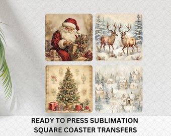 Santa, Christmas Coaster Transfers, Ready To Press Sublimation Prints (4" Square)