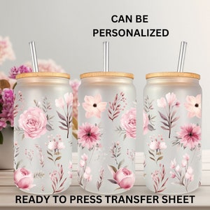 Ready to Press, 16oz Glass Can Wrap, Spring Pink Flowers, Sublimation Transfer Wrap, Heat Press, Print Out Sheet