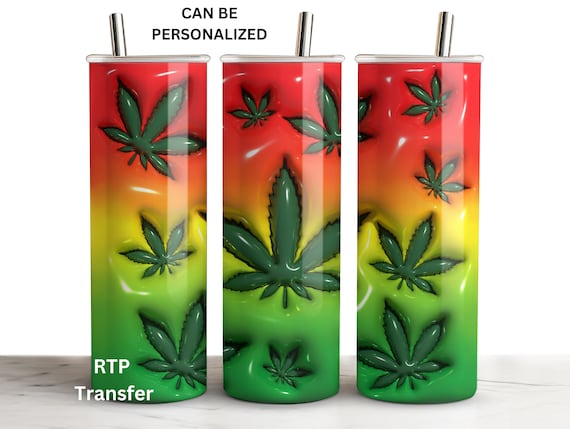 3D Inflated Marijuana Cannabis Sublimation Ready To Press Print Out Transfer 20 oz, Skinny Tumbler Transfer Tumbler Wrap