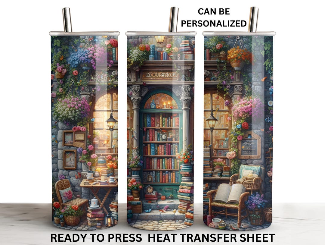 Books, Bookstore, Library, Ready to Press, Tumbler Transfer Sublimation ...