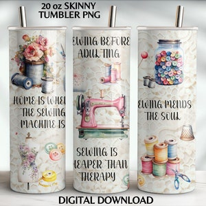 Naaileven, Cross Stitch, Naaister, Tumbler Sublimatie Digitaal, PNG downloaden, 20oz Skinny Straight Tumbler Design, 9,3" x 8,2"
