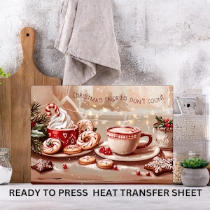 Christmas Calories Don&#39;t Count, Ready to Press Cutting Board Sublimation Transfer, Glass Chopping Board, Print Out Sheet, Heat Press Use
