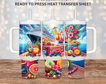 Crucero, Océano, Transferencia de sublimación lista para usar, Envoltura para vaso de 40 oz, Hojas impresas, Uso con prensa de calor
