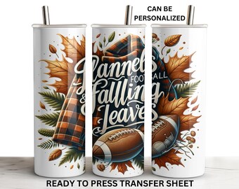 Flannels, Football, Fall, Autumn, Ready to Press Tumbler Transfer Sublimation, 20 oz Skinny Straight Wrap, Print Out Sheet, Heat Press