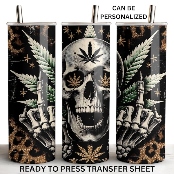 Weed Skull, Leopard, Middle Finger, Ready to Press Tumbler Sublimation Transfer Wrap, Print Out Sheet, 20 oz Skinny Straight Design