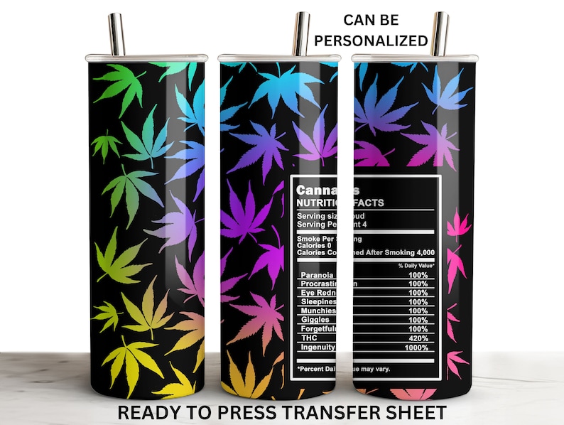 Vaso de sublimación de marihuana y marihuana listo para imprimir, transferencia de calor de transferencia recta delgada de 20 oz imagen 1