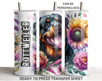 Rottweiler, Dog Lover, Ready to Press Tumbler Sublimation Transfer, 20 oz Skinny Straight Design, Print Out Sheet, Heat Press Use