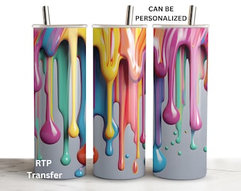 3D Paint Drip Color, Abstract, Ready to Press Tumbler Sublimation Transfer, Print Out Sheet, 20oz Skinny Straight Design, Heat Press Wrap