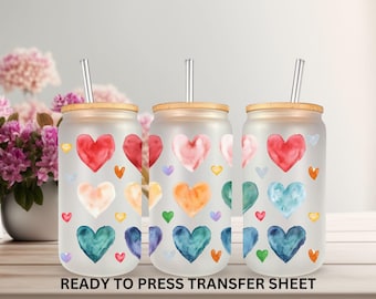 Heart, Valentine, Love, Ready to Press, 16 oz Glass Can Wrap, Sublimation Transfer Wrap, Heat Press Use, Print Out Sheet
